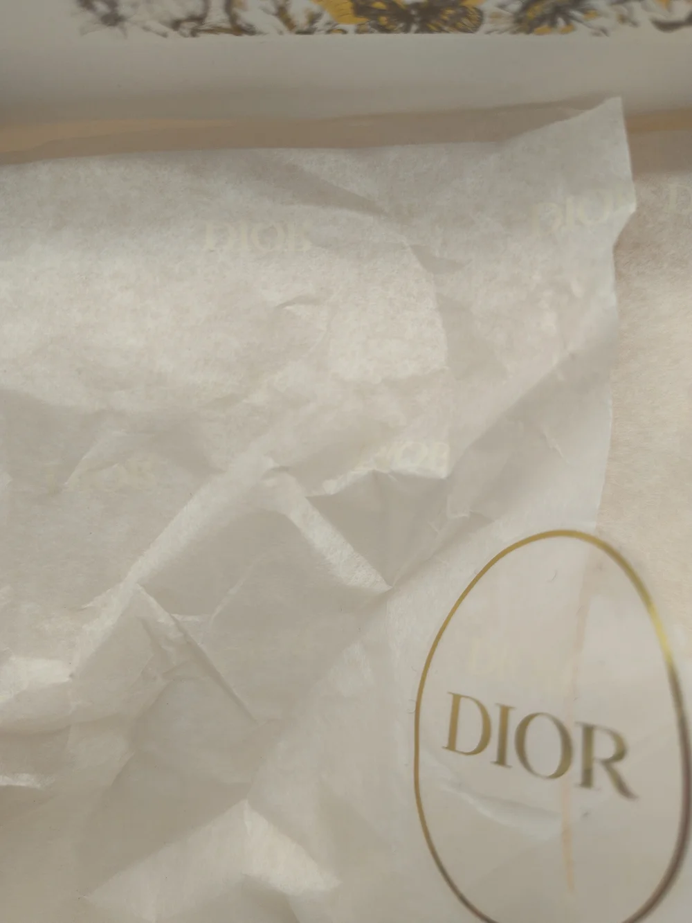 DIOR Limited Edition Holiday Gift Box Ribbon Tissue Gold Foil Butterfly EUC